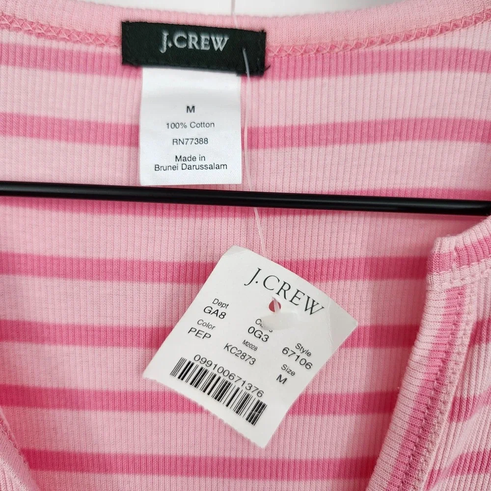 J.Crew Y2K Retro 2000s Preppy Ribbed Knit Henley Top Size M Pink Striped NWT